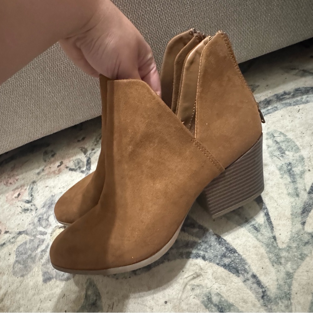 Brown Suede Ankle Boots with Block Heel